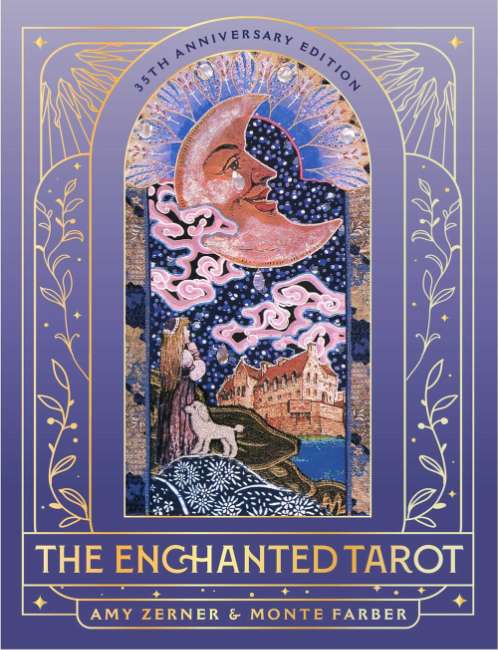 Enchanted Tarot 35th Anniversary Edition by Amy Zerner and Monte Farber with 78 illustrated cards, velvet pouch, 232-page guidebook and keepsake box.