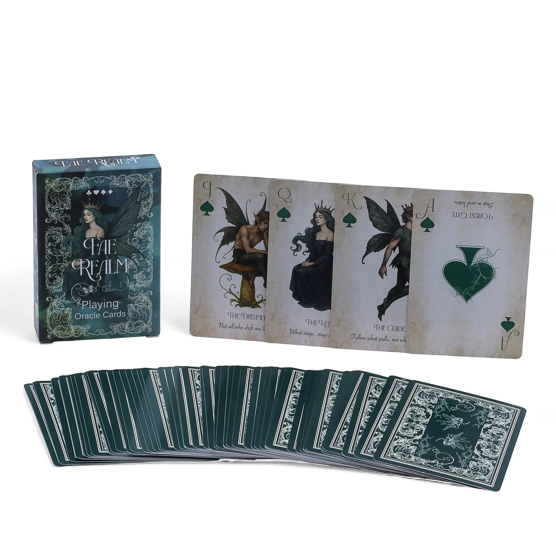 Playing cards with fairy-themed artwork and 'The Realm' branding.