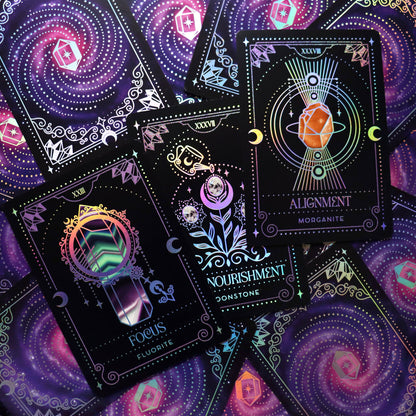 Crystal Portal Oracle deck with holographic foil and crystal themed artwork indie oracle UK