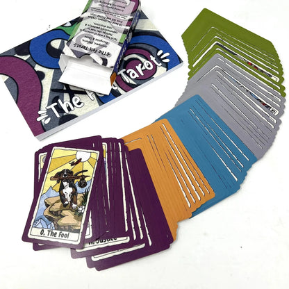 Collection of tarot cards with colorful backs on a white background