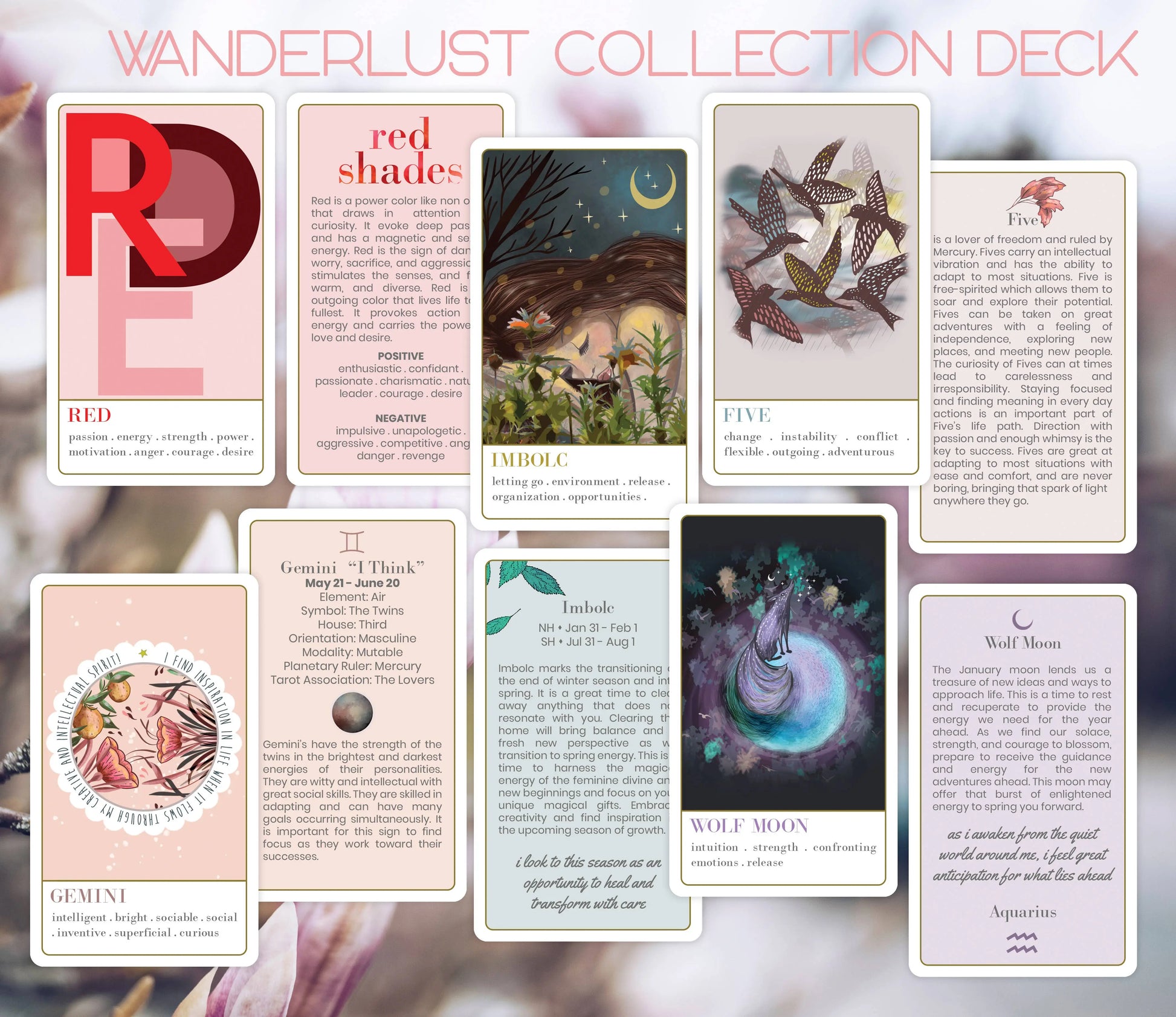 Wanderlust Collection Deck with tarot cards and text on a blurred background