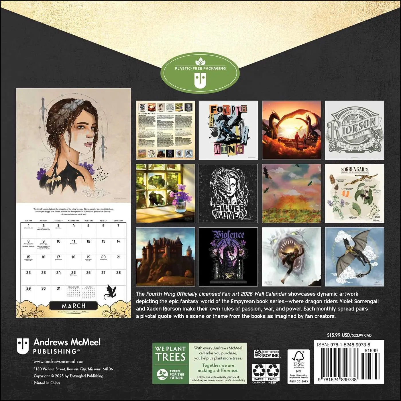 Fourth Wing Officially Licensed Fan Art 2026 Wall Calendar Andrews McNeel