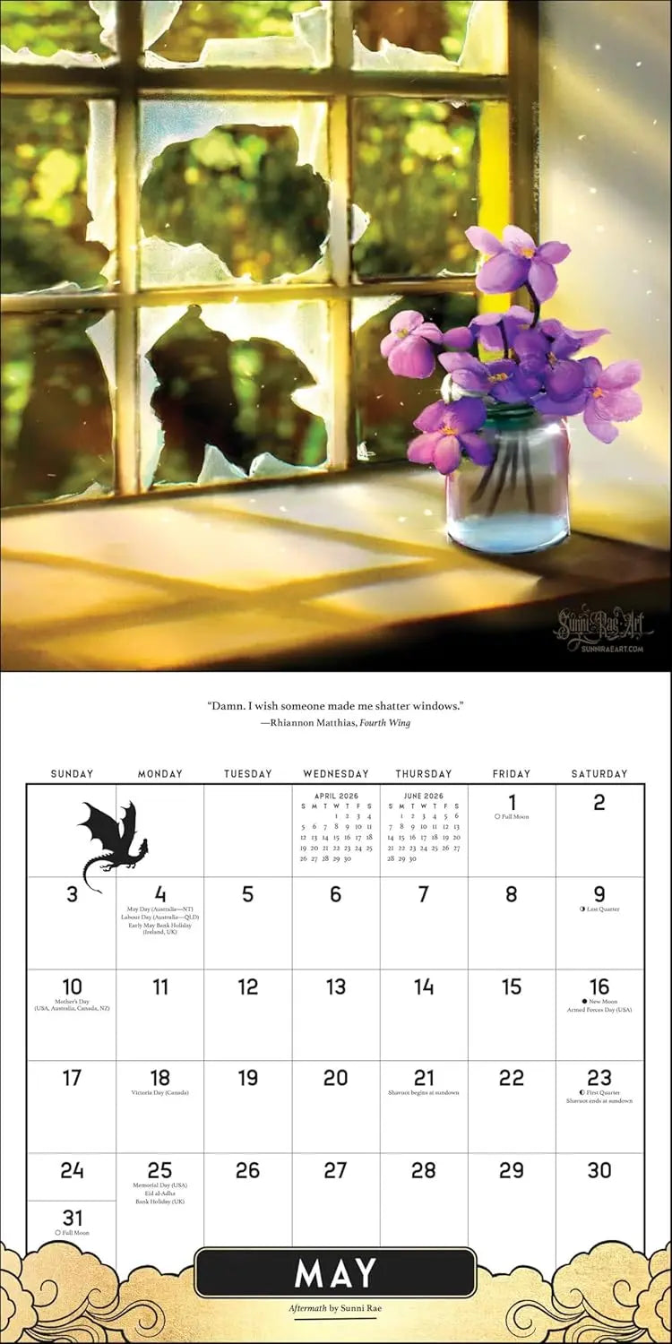 Fourth Wing Officially Licensed Fan Art 2026 Wall Calendar Andrews McNeel