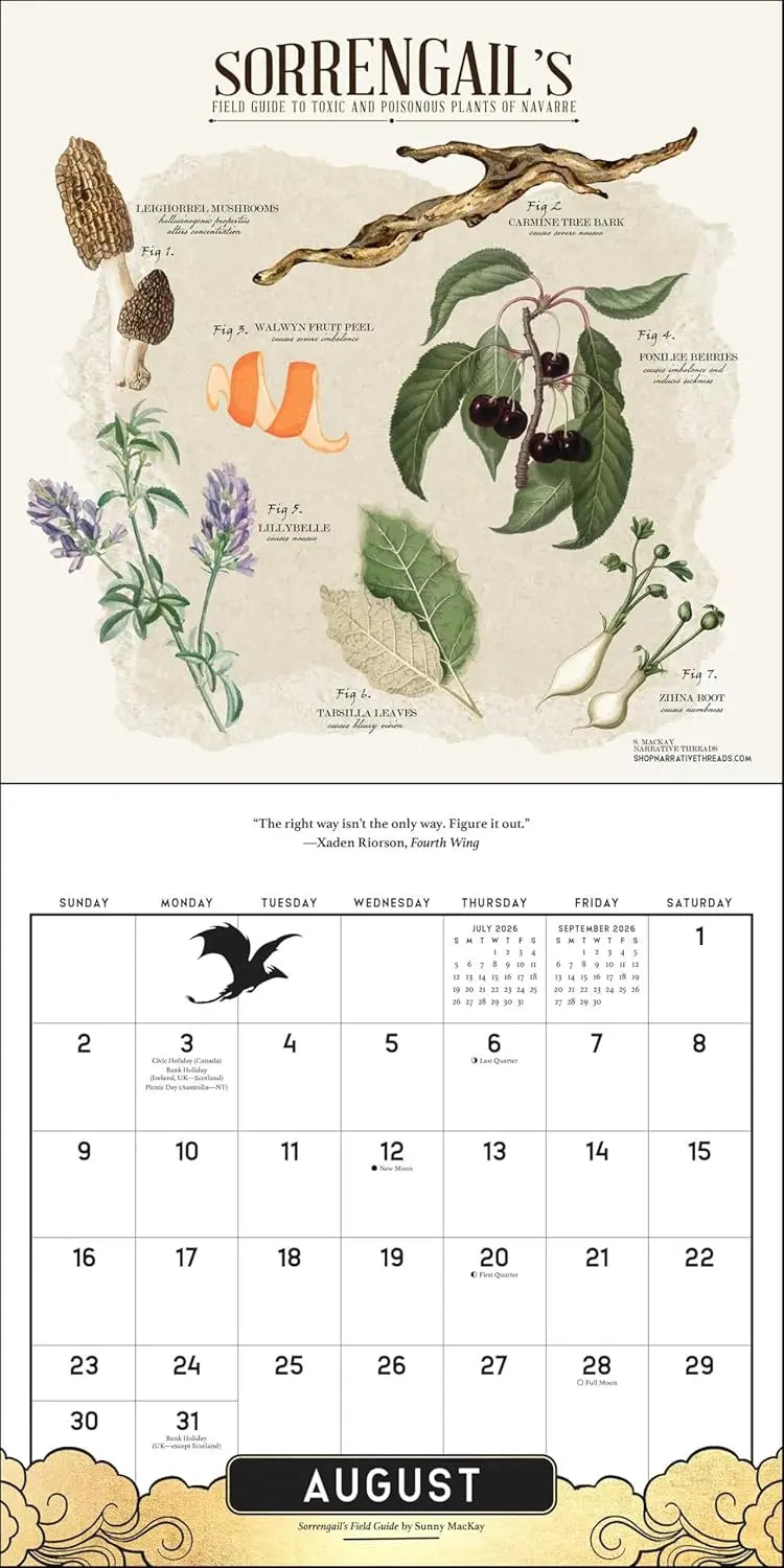 Fourth Wing Officially Licensed Fan Art 2026 Wall Calendar Andrews McNeel