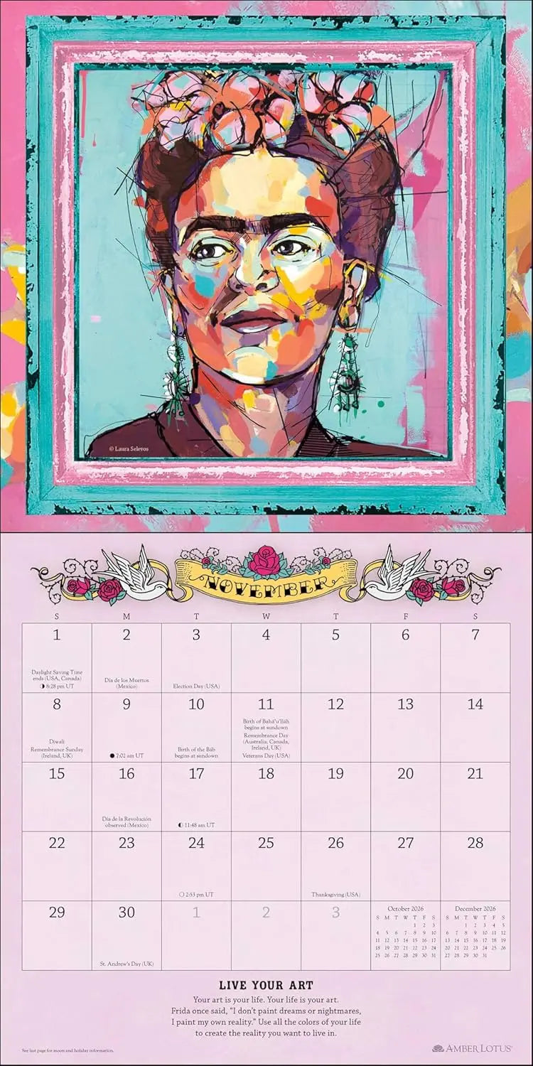For the Love of Frida 2026 Wall Calendar: Art and Words Inspired by Frida Kahlo - Oneness emporium