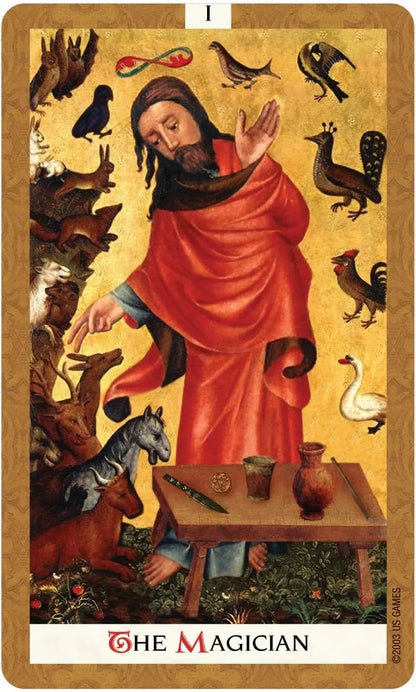 Golden Tarot Linen Edition by Kat Black featuring gold edged tarot cards and fine art collage imagery.