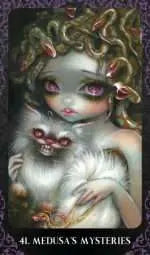 Medusa Mysteries. Cute Medusa holding fluffy vampire white cat 