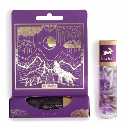 Hop Hare Moon essential oil roll-on with amethyst gemstone for relaxation and calm.