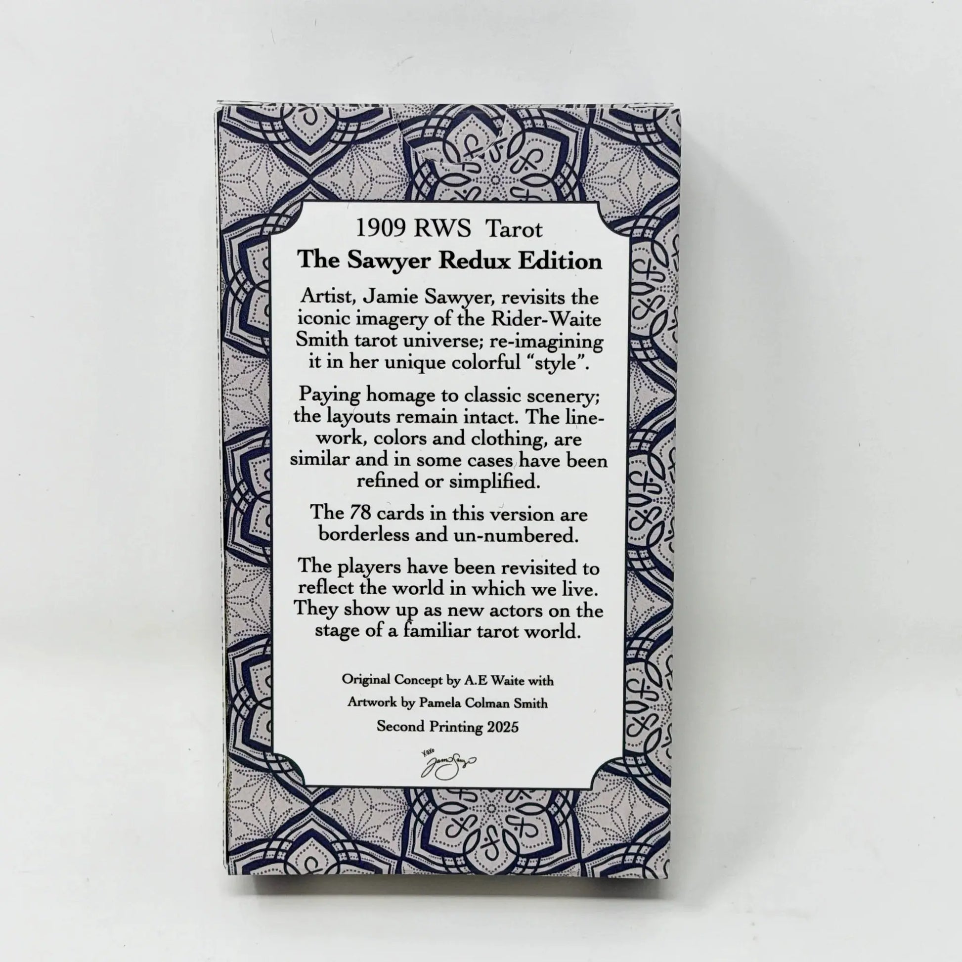 1909 RWS Tarot Sawyer Redux Edition packaging with text on a white background