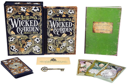 Collection of 'Wicked Garden' oracle deck packaging and cards on a white background Lady stirling Oneness Emporium