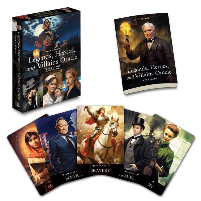 Legends Heroes and Villains Oracle deck by Letao Wang featuring historical figures and astrology inspired oracle cards.