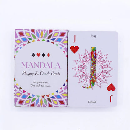 Mandala playing and oracle cards with colorful design on a white background