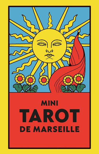 Cover of Mini Tarot de Marseille with sun and flowers design on a yellow background