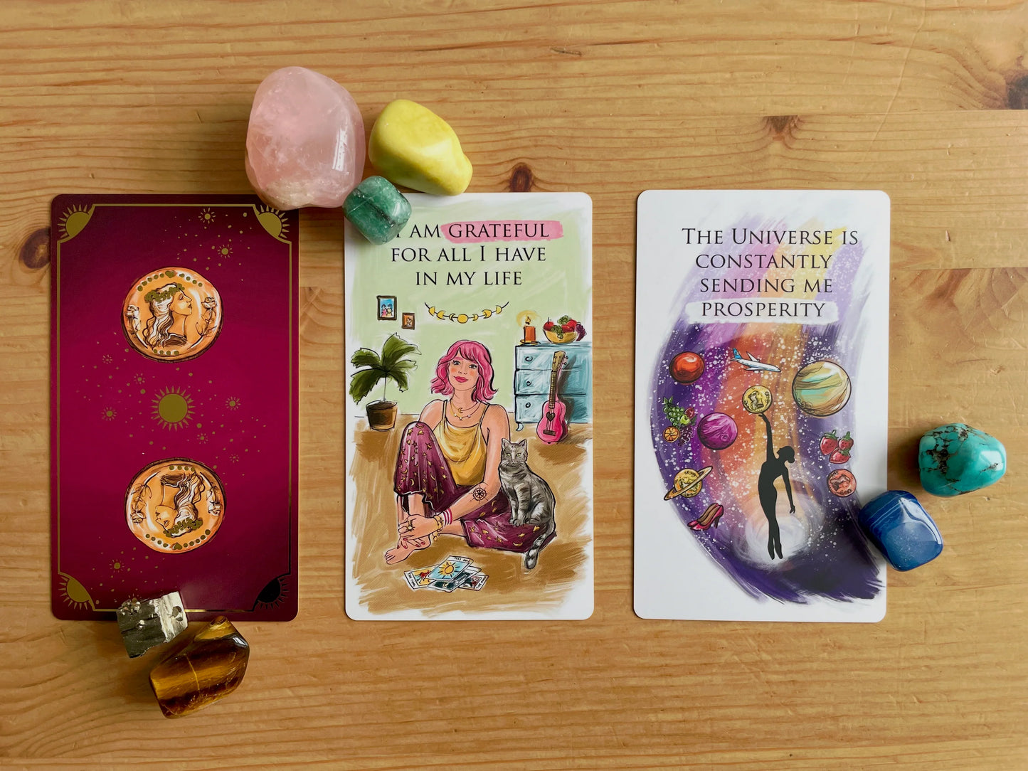 Money Magic Manifestation Cards standard edition deck with gold edges and guidebook.