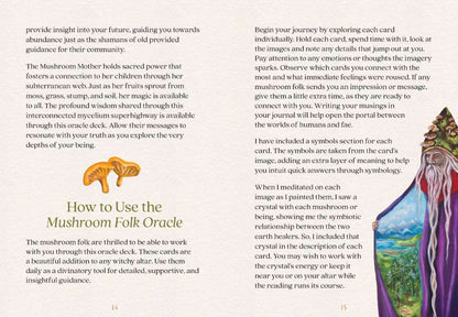 Instructions for using a Mushroom Folk Oracle deck with images and text on a white background.