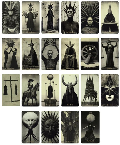 Tarot Obscuro Mini Edition indie tarot deck with black matte edges and metal storage tin.