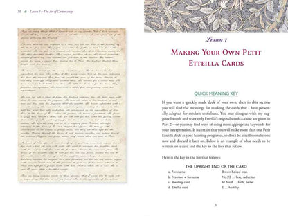 Original Petit Etteilla cartomancy deck with historical playing card symbols and meanings