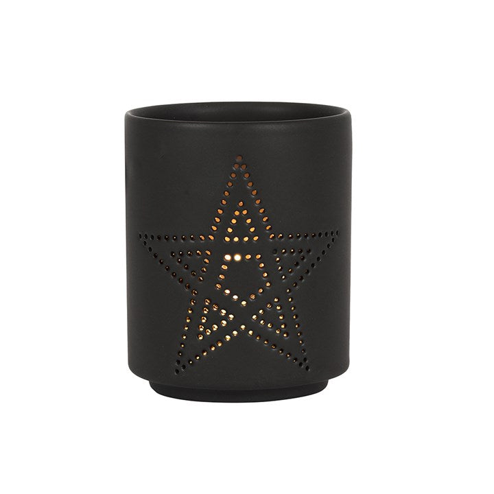 SMALL BLACK PENTAGRAM CUT OUT TEALIGHT HOLDER