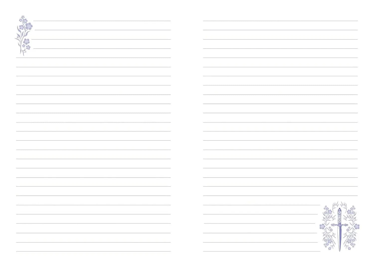 Blank lined paper with decorative floral corners on a white background Powerless Journal