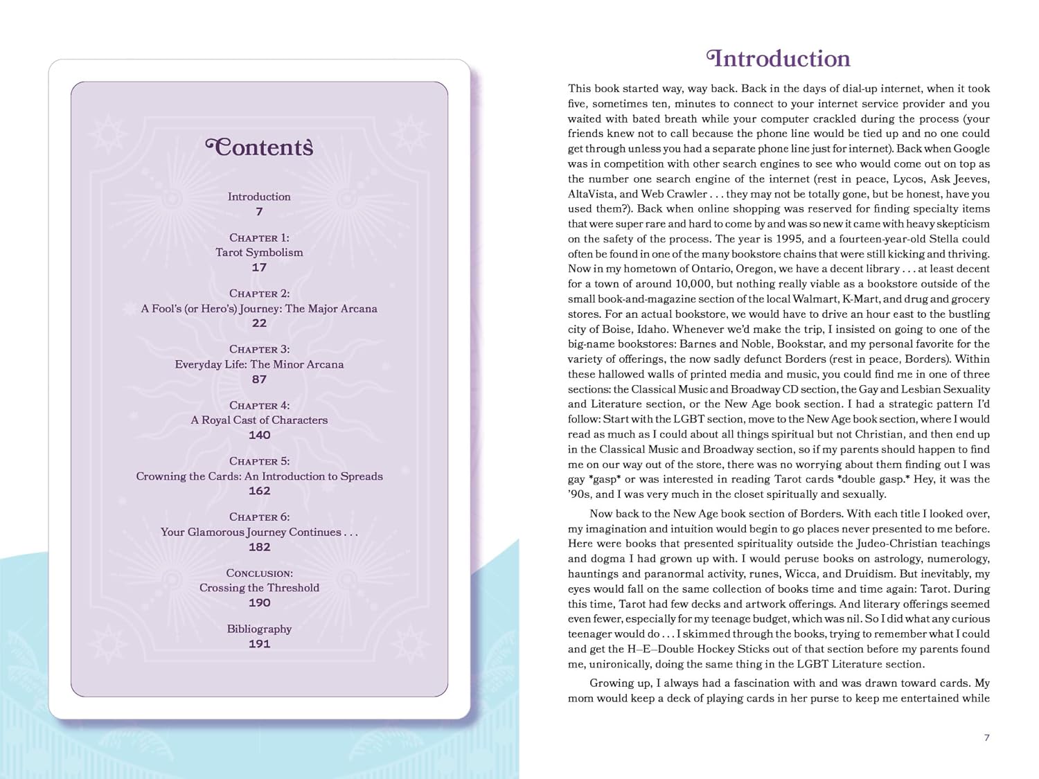 Table of contents and introduction page of a book with a light purple background.
