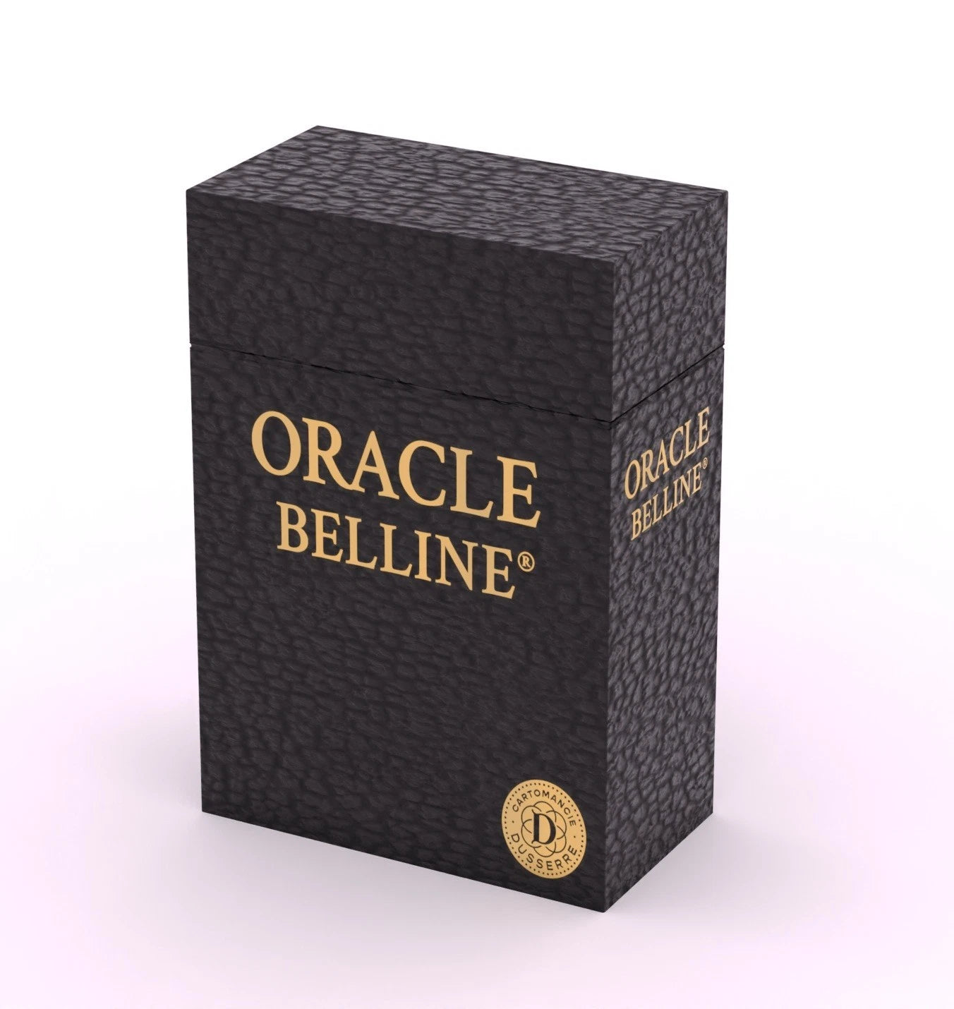 A black textured Oracle Belline cigarette pack box with gold lettering, shown on a clean white background.