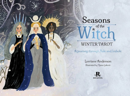 Seasons of the Witch Winter Tarot by Lorriane Anderson featuring beautiful winter-inspired artwork celebrating Yule, Imbolc, and the Wheel of the Year.