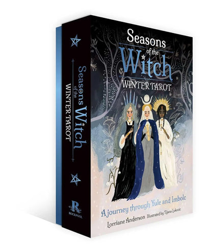 Seasons of the Witch Winter Tarot by Lorriane Anderson featuring beautiful winter-inspired artwork celebrating Yule, Imbolc, and the Wheel of the Year.
