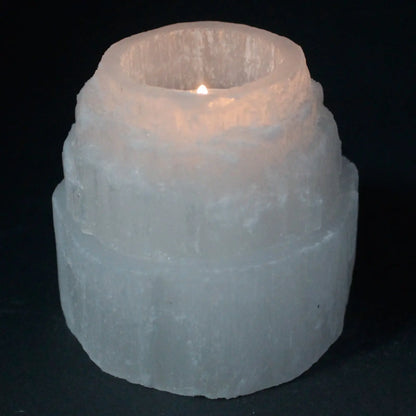 Selenite Mountain Top Candle Holder - 8 cm - Oneness emporium