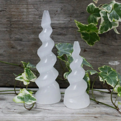 Selenite Spiral Unicorn Horn Tower - Oneness emporium