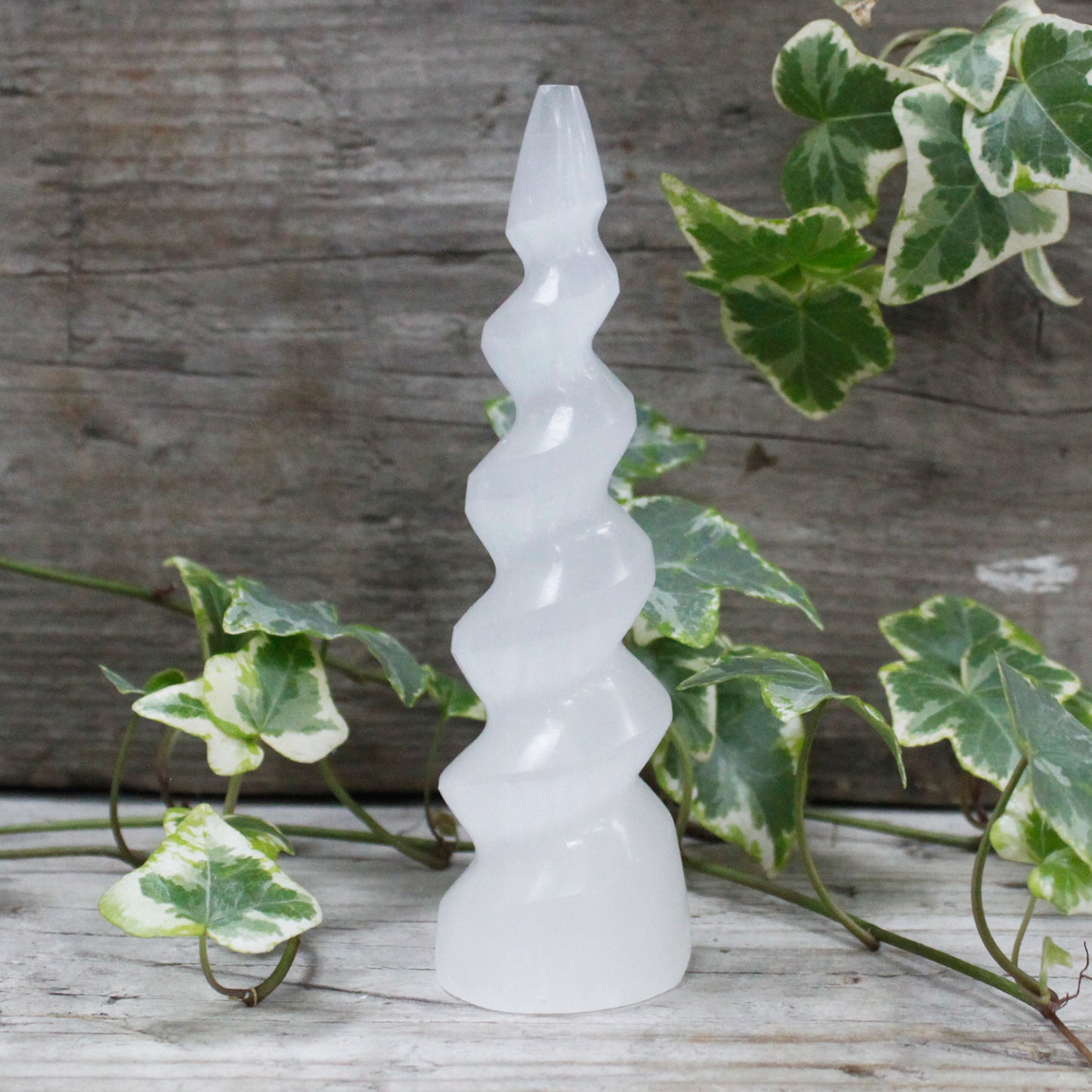 Selenite Spiral Unicorn Horn Tower