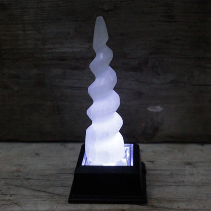 Selenite Spiral Unicorn Horn Tower - Oneness emporium