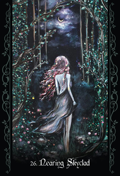 The Solitary Witch Oracle deck by Lucy Cavendish with mystical nature-inspired artwork and guidebook.
