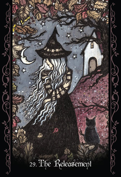 The Solitary Witch Oracle deck by Lucy Cavendish with mystical nature-inspired artwork and guidebook.