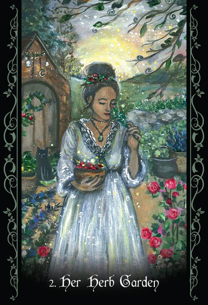 The Solitary Witch Oracle deck by Lucy Cavendish with mystical nature-inspired artwork and guidebook.