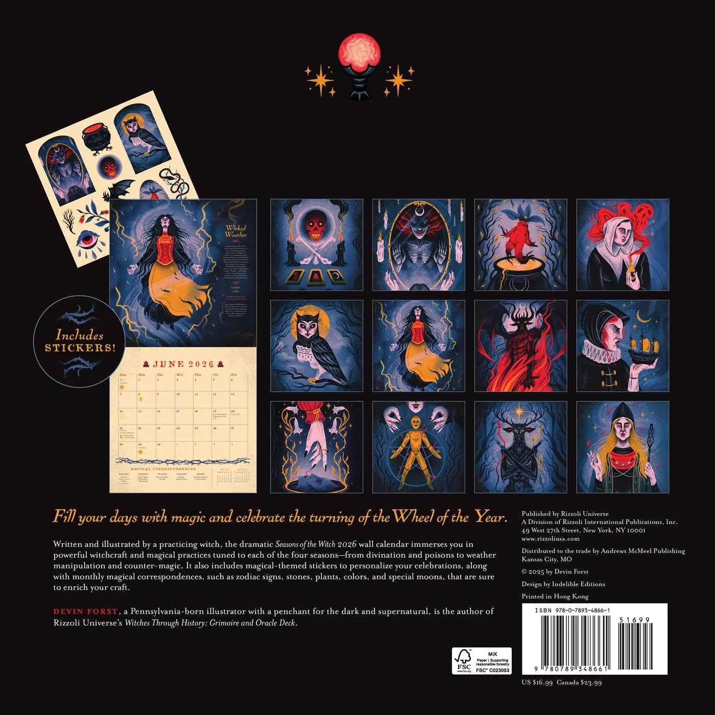 Seasons of the Witch 2026 Wall Calendar (Includes Stickers) Flame Tree