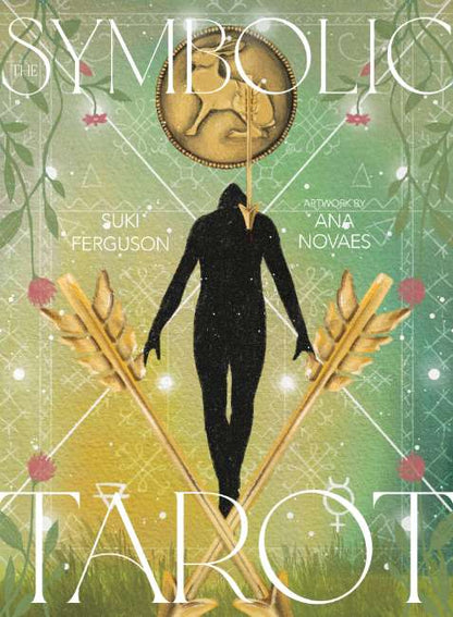 Book cover of 'The Symbolic Tarot' with a silhouette, arrows, and tarot card design.