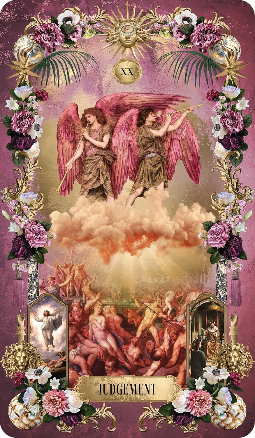 Tarot Divinatorium by André Sanchez – gilded baroque Rider-Waite tarot deck with ornate gold frames and 176-page guidebook from Rockpool Publishing.