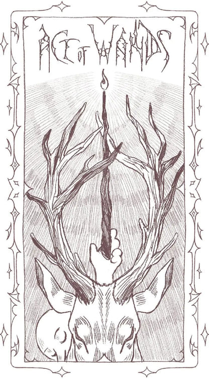 Vesper Tarot deck featuring gothic black and white fairytale inspired tarot artwork.