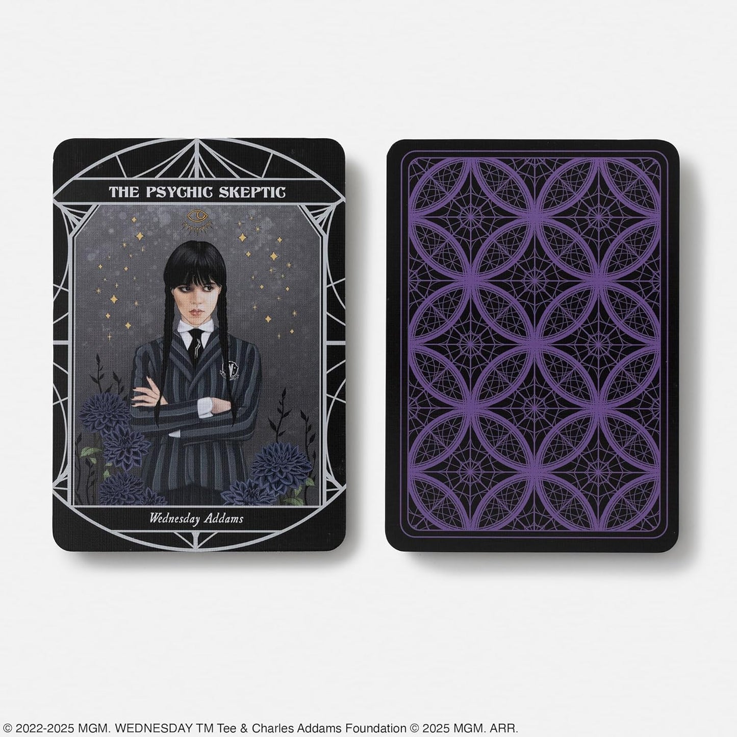 Card featuring a character with a gothic style and intricate design on a white background Wednesday Netflix TV show 