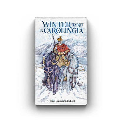 Winter Tarot in Carolingia  tarot packaging with a king on horseback illustration.