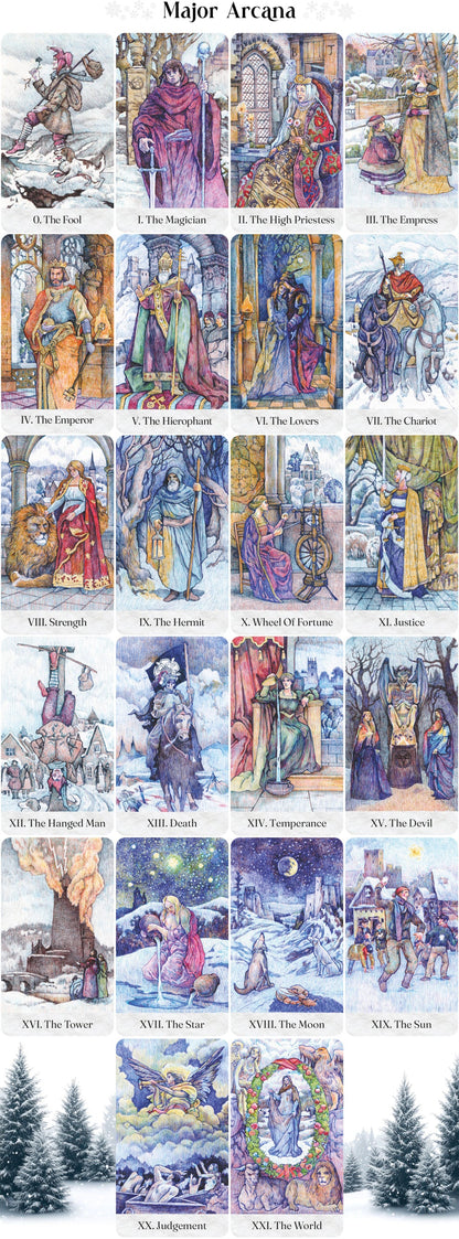 Major Arcana tarot cards with illustrations of various figures and scenes.